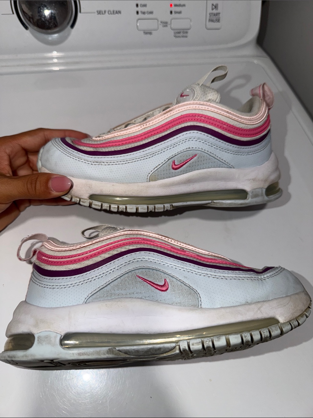 Nike Kids White Sneakers With Pink And Purple Wave Accents